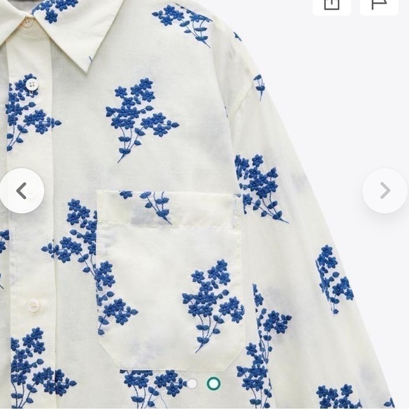 Zara White Button Down Embroidered Oversized Shirt Flowers Size Small - Picture 6 of 15